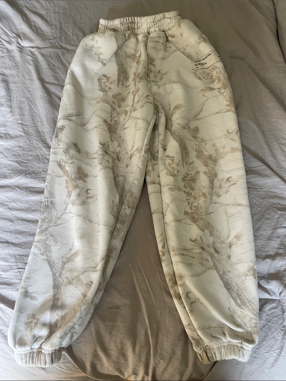 Kids Marble-Print Cream Fleece Joggers